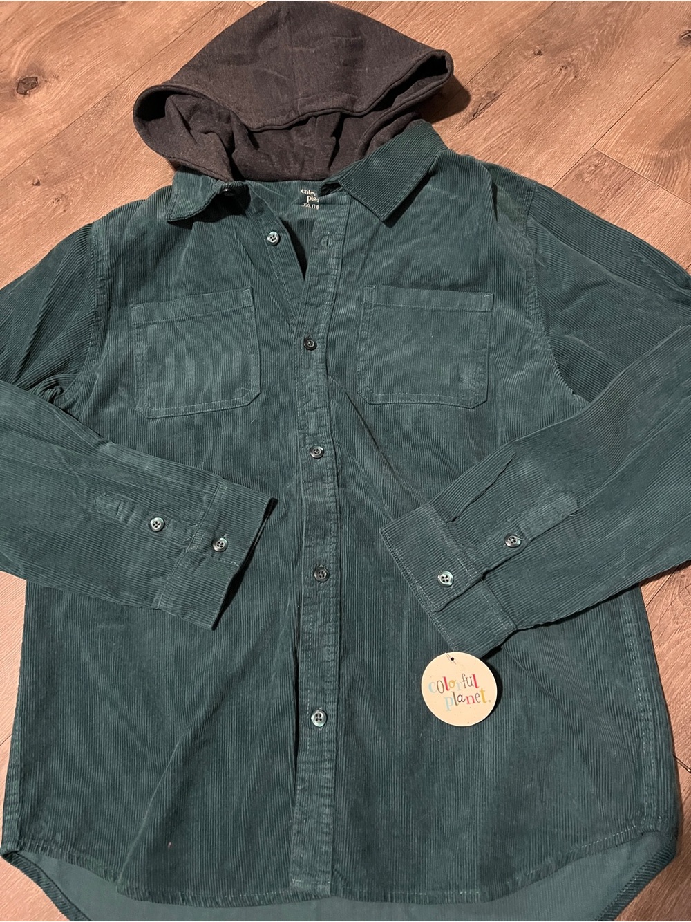 Colorful Planet Corduroy Hooded Shacket Size XXL (18-20) New